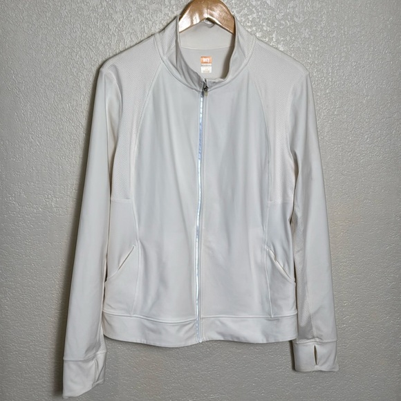 Lucy Tech XL White‎ Jacket Zip Up Thumb Holes Pockets Workout Long Sleeve - Picture 1 of 7